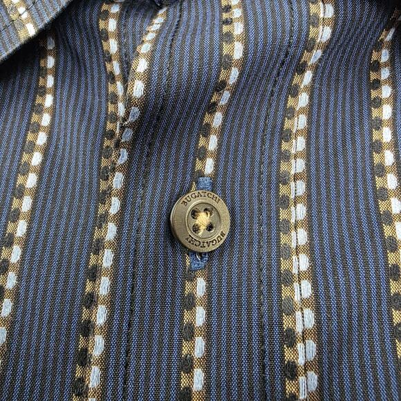 Bugatchi Uomo Shirt Mens 2XL Blue Brown Striped Long Sleeve Button Up Preppy - Picture 12 of 16